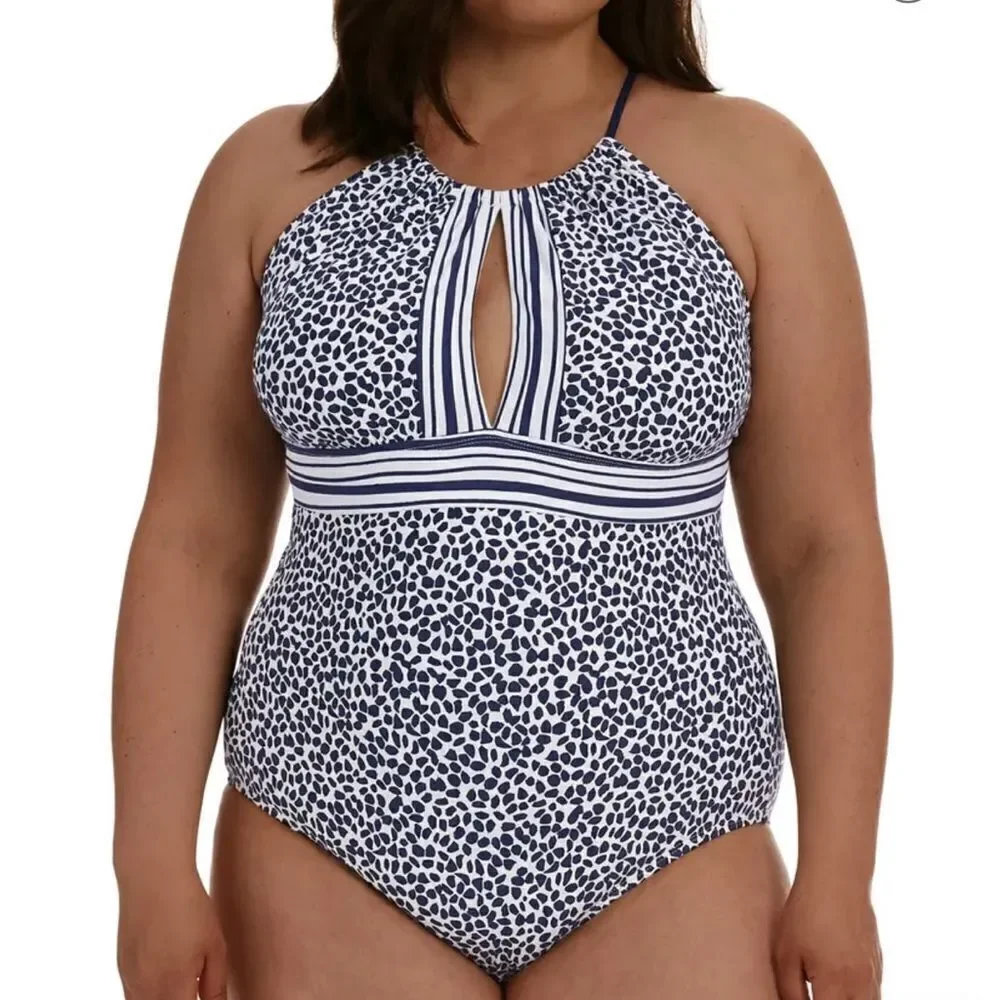 La Blanca 16W Apulio Mio Indigo High Neck One-Piece Swimsuit